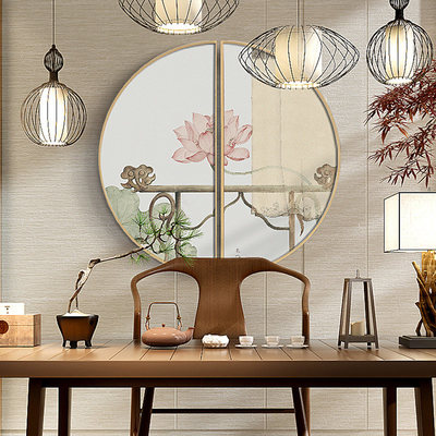 風雅閑趣，一畫入景 新中式餐廳玄關圓形掛畫選購與搭配指南